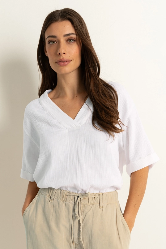 Katoenen blouse met V-hals