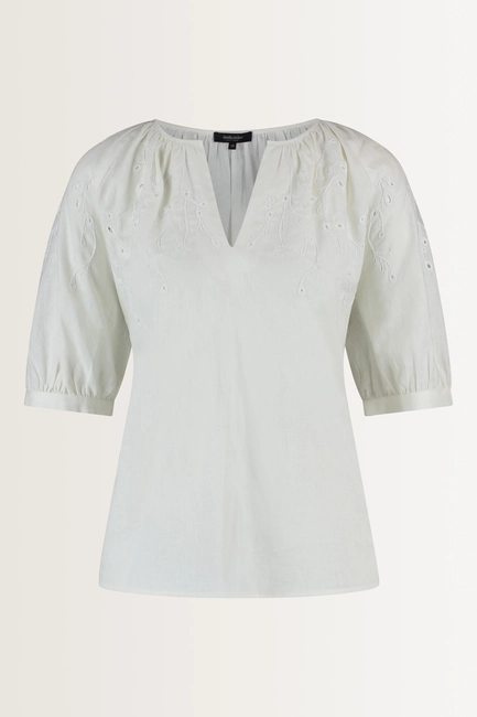 Linnen-katoen blouse met bladmotief